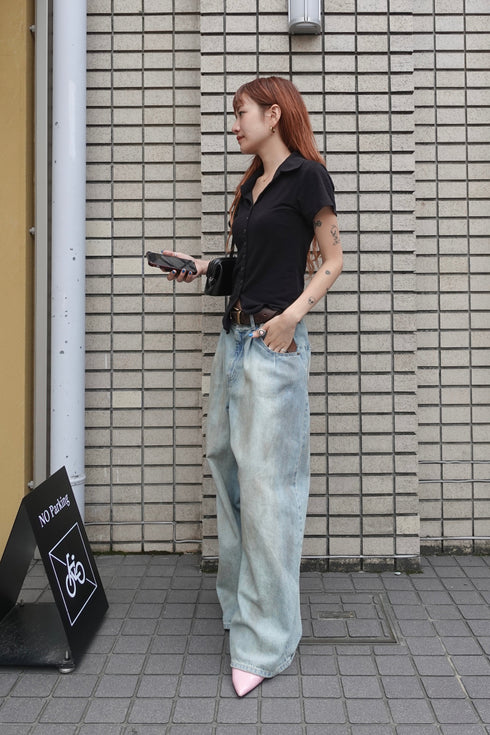 リネン混ハーフスリーブトップス